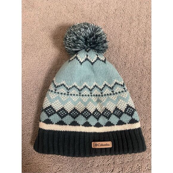 Blue Teal Columbia Poof Ball Insulated Beanie - Picture 1 of 5